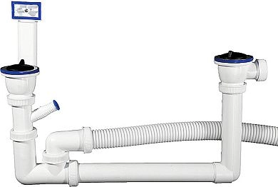 Сифон ЗУБР "МАСТЕР" колбовый для двухместной мойки, выпуск - нержавеющая чашка, перелив, отвод для с