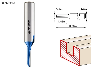 Фреза пазовая прямая, D= 4мм, рабочая длина-13мм, хв.-8 мм (28753-4-13) ЗУБР
