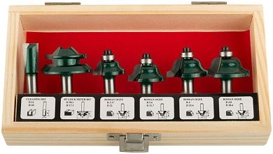 Фрезы по дереву кромочные, набор 6 шт., деревянный бокс, хвостовик 8 мм (F_36572) FIT