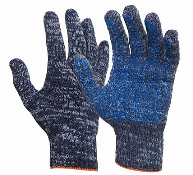 Перчатки х/б 7,5 класс, 5 нитей с ПВХ "протектор" серые (вес 62 гр., р-р 22,5)