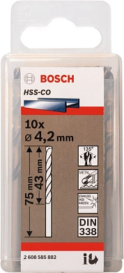 Сверло по металлу ц/х 4.2х43х75 мм, HSS-Co, 10шт. (2 608 585 882) BOSCH