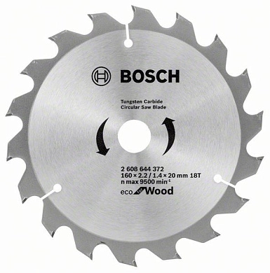 Диск пильный 160х20/16х2.2/1.4х18 Eco WO (2 608 644 372) BOSCH