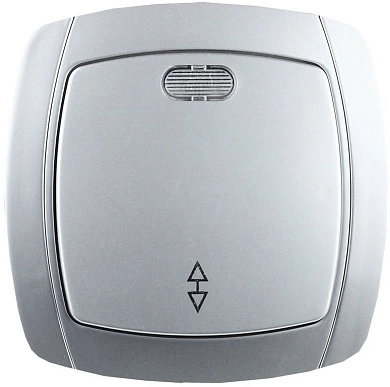 Выключатель СВЕТОЗАР "АКЦЕНТ" проходной одноклавишный в сборе, с подсветкой, цвет серебристый металл