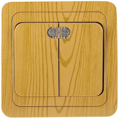 Выключатель "ГАММА" с подсветкой, двухклавишный, цвет ольха, 10A/~250B (SV-54135-A) СВЕТОЗАР
