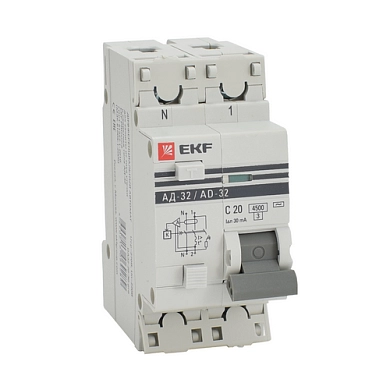 Автомат дифференциальный АД-32 (230/400В 1P+N 20А/30мА (С) 45кА) DA32-20-30-pro EKF PROxima