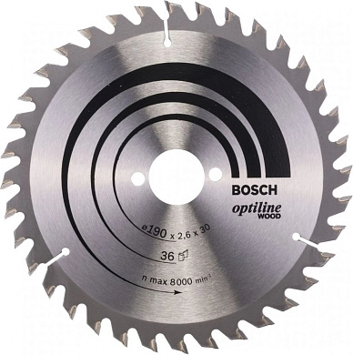 Диск пильный 190х30х2.6х36 Optiline Wood (2 608 640 616) BOSCH