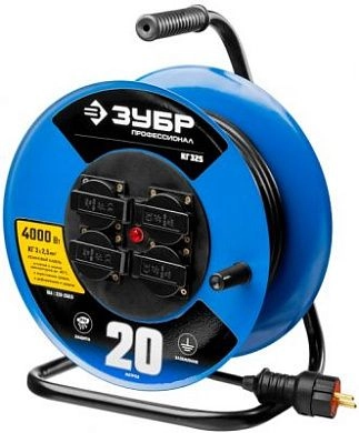 Удлинитель на катушке 30м (КГ 3x2,5мм2, 3,5кВт, IP44, 4 р., 220В, мет. кат) (55079-30) ЗУБР