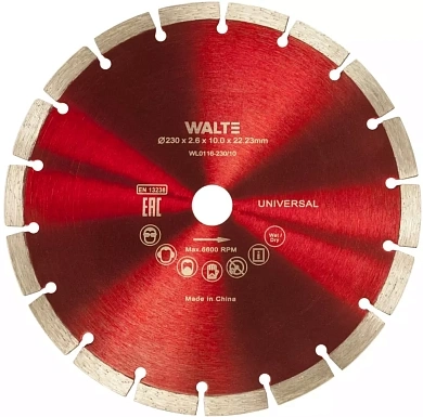 Круг алмазный сегм. 230х2.6х10x22.23 мм Универсал (WL0116-230/10) WALTE