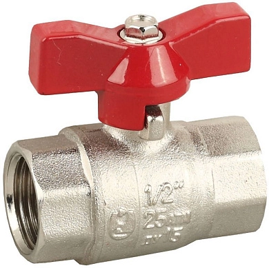 Кран шаровой 1/2" полнопроходной "мама-мама", бабочка, никелированная латунь (51353-N-1/2) ЗУБР