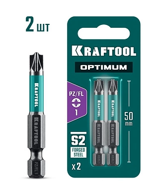 Бита PZ/FL1 L=50 мм, 1/4", 2 шт. "OPTIMUM" (261241-1-50-2) KRAFTOOL