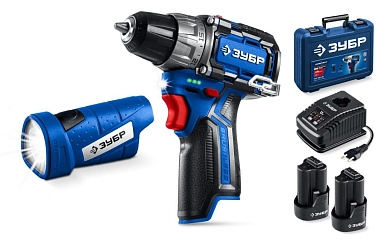 Набор: мод дрель-шуруп + LED фонарь, 12В, 45Нм, 2 АКБ тип Т7,КОМПАКТ #4, BRUSHLESS (DB-121-22F) ЗУБР
