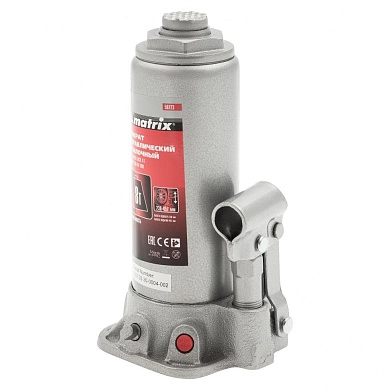 Домкрат гидравлический бутылочный, 8т, h подъема 230–457мм (50723) MATRIX