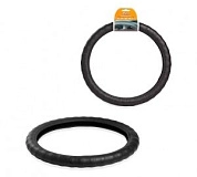 Оплетка на руль ребристая, гладкая кожа, черная 37-39/М см