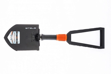 Лопата штыковая автомобильная, 150х205х253-590мм, пласт. рукоятка, складная в чехле (61462) STELS