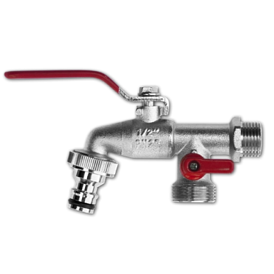 Кран шаровый с вход. наруж. резьб.1/2" и выходом на 2 подключ. 3/4" с адапт.,латунь (GKK0512) BRADAS