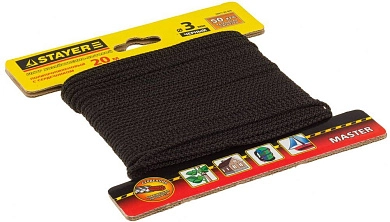 Шнур STAYER "MASTER" хозяйственно-бытовой, полипропиленовый, вязанный, с сердечником, черный, d 3, 2