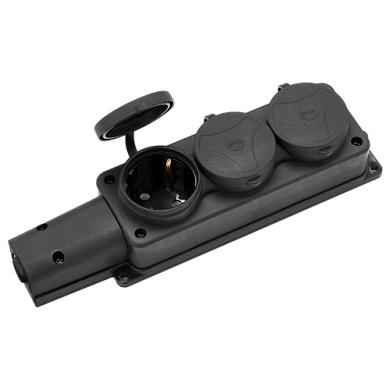 Розетка переносная трехместная с крышками (220-250В, 16A, IP44, каучук) Р16-9164