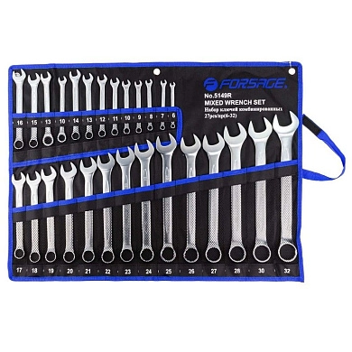 Набор ключей комбинированных 6-32мм + трещ.ключи 10,13мм, 27пр. (F-5149R) Forsage