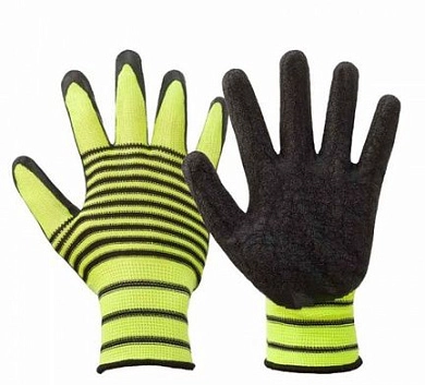 Перчатки нейлоновые бесшовные 15 кл. с рифленым латексным покрытием от мин. рисков