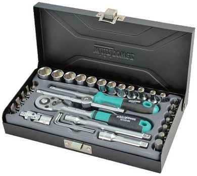 Набор головок и бит, c трещ., удлинит., 1/4" 4-13мм, 33пр., мет.ящик (1612-0633S) WHIRLPOWER