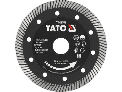 Круг алмазный турбо 125х1.3x10х22.23мм Керамогранит (YT-59982) YATO
