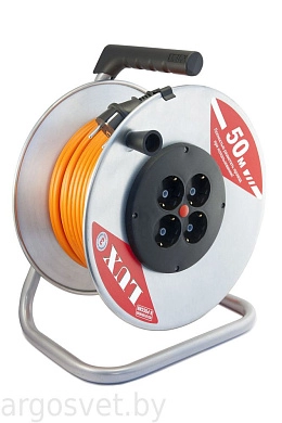 Удлинитель на катушке 50м (ПВС 3х1,5мм2, 16А, IP44, 4 р. с/з, 220В, металл.кат) LUXAR