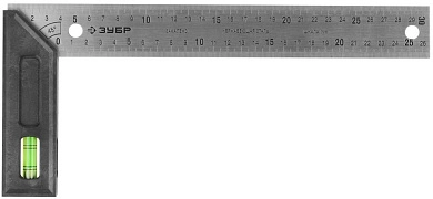 Угольник разметочный, ЗУБР Эксперт 34397-30, усиленный, встроенный уровень, гравирован шкала, нерж п