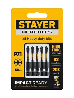 Бита торсионные HERCULES, PZ1, 50мм, 5 шт (26233-1-50-5) STAYER