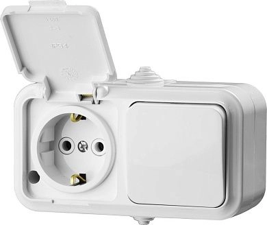 Блок  розетка одноместная + выкл. однокл. (IP54,16А / 10А, 220В) "MASTER" "MAXIMA" (54311-W) STAYER