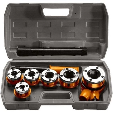 Набор клуппов 1/4-3/8-1/2-3/4-1-1.25", плашкодержатель с трещоткой, R/BSPT, 9 пр. (773355) SPARTA