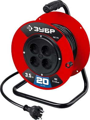 Удлинитель силовой на катушке ПВС-215, ПВС, 2х1.5мм2, 20 м, 3500 Вт (55103-20) ЗУБР