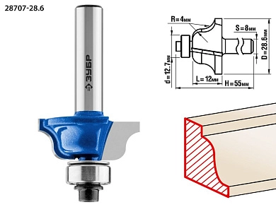 Фреза кром. калев. №6, D= 28,6мм, раб. дл.-12мм, рад.-4мм, хв.-8мм, d-12,7мм (28707-28.6) ЗУБР