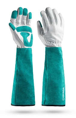 Перчатки садовые, M(8),  кожан., с увелич. крагой, усил. ладонь и кончики пальцев (11304-M) GRINDA