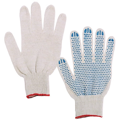 Перчатки трикотажные х/б 10 класс, 4 нити, с ПВХ "Точка" (вес 42 гр., р-р 9, от мин. рисков)