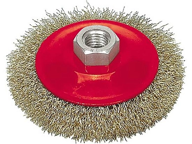 Щетка коническая (гофр) 115ммхМ14, стальн. латун. пров. (06973) VOREL