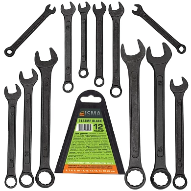 Набор ключей комбинированных 12пр. (6-14, 17, 19, 22мм)(ISMA-5123MP BLACK) ISMA