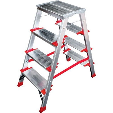 Лестница-стремянка алюм. индустр. двухстор. с рифл.ступ. NV5120 (4 ступ. 88/244см 5 кг) Новая высота