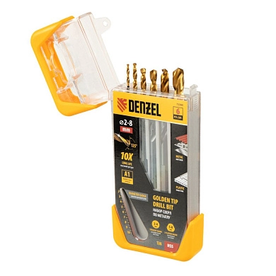 Набор сверл по металлу, 2-3-4-5-6-8 мм, HSS-TiN, Golden Tip, 6 шт (72300) DENZEL