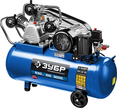 Компрессор ременной КПМ-530-100 (3000 Вт, 380 В, 530 л/мин, 100 л, кор.) ЗУБР