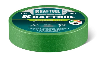 Лента малярная бумажная 25мм/30м, для грубых и шероховатых поверхностей, зеленая (12103-25) KRAFTOOL