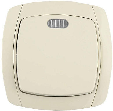 Выключатель СВЕТОЗАР "CITY LIGHT" одноклавишный в сборе, с подсветкой, бежевый, 10А/~250В