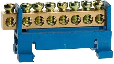 Шина нулевая на изоляторе типа "Стойка" макс. ток 100А, 5,2мм, 8 полюсов (49806-08) СВЕТОЗАР