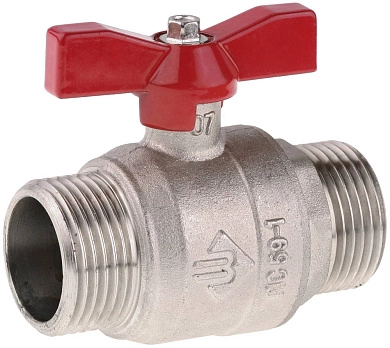 Кран шаровой 1/2" полнопроходной "папа-папа", бабочка, никелированная латунь (51355-N-1/2) ЗУБР