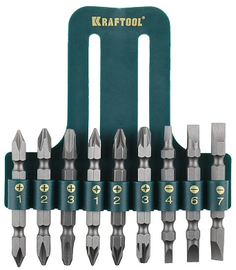 Набор Биты двухсторонние, в пласт. держателе, Cr-V, 9 предметов (26060-H10) KRAFTOOL