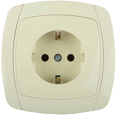 Розетка "CITY LIGHT" одинарная в сборе, с заземлением, цвет бежевый, 16А/~250В (SV-54205-B) СВЕТОЗАР