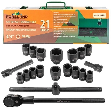 Набор головок ударн. 3/4", 21пр., (6гр.)(Forsland-6212-5MPB) Forsland