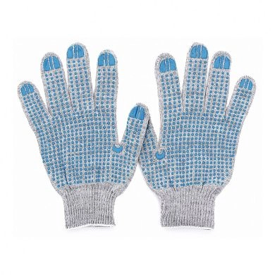 Перчатки трикотажные х/б 10 класс серые (4 нити, 116 текс, Ми) с ПВХ Точка