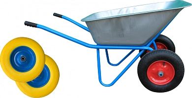 Тачка строительная 130л (2 полиуретановых + 2 пневмо колеса, 350 кг) (KL80130-2) KLASSE