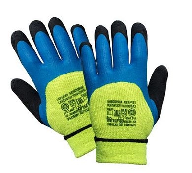 Перчатки акриловые утепленные 10 кл. с полным латексно-вспененным обливом от мин. рисков