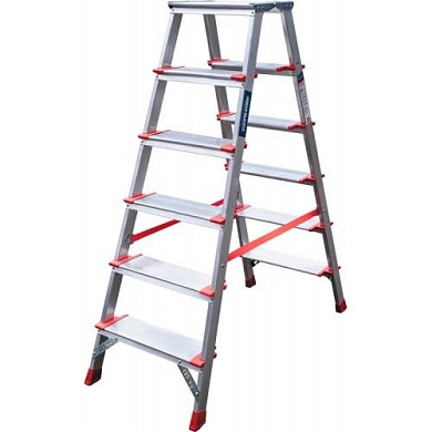 Лестница-стремянка алюм. индустр. двухстор. с рифл.ступ. NV5120 (6 ступ. 132см 8кг) Новая высота